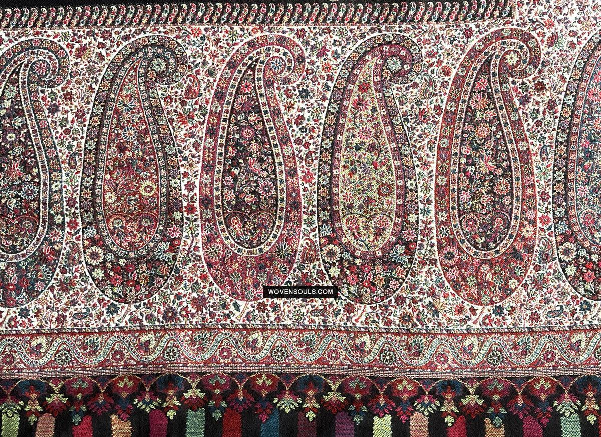 1695 Black Boteh Shawl from Kashmir - Recently Made-WOVENSOULS Antique Textiles & Art Gallery