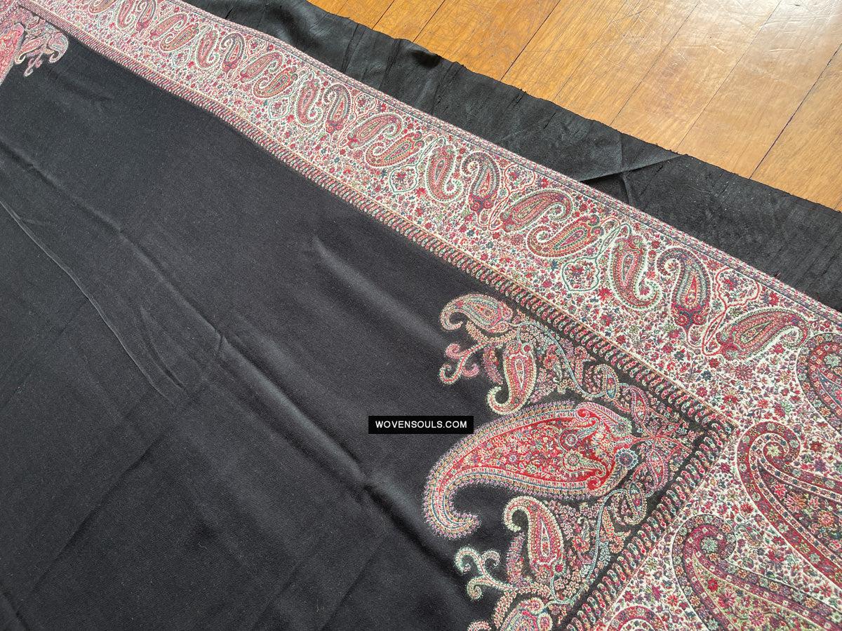 1695 Black Boteh Shawl from Kashmir - Recently Made-WOVENSOULS Antique Textiles & Art Gallery