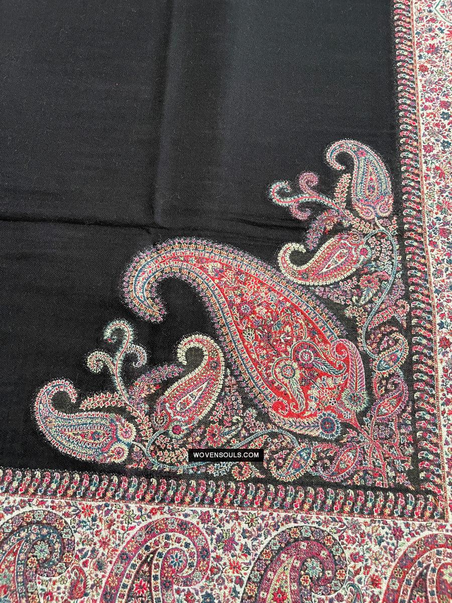 1695 Black Boteh Shawl from Kashmir - Recently Made-WOVENSOULS Antique Textiles & Art Gallery