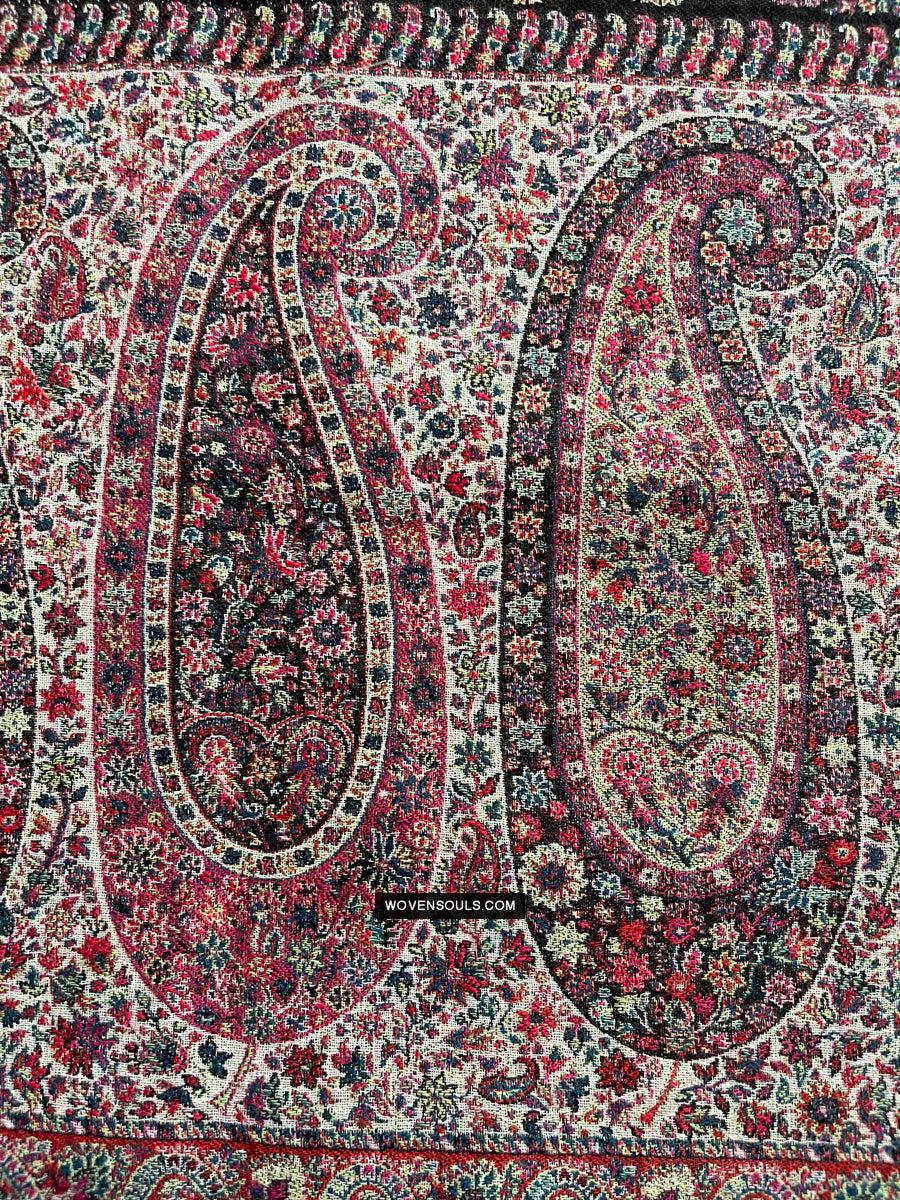 1695 Black Boteh Shawl from Kashmir - Recently Made-WOVENSOULS Antique Textiles & Art Gallery