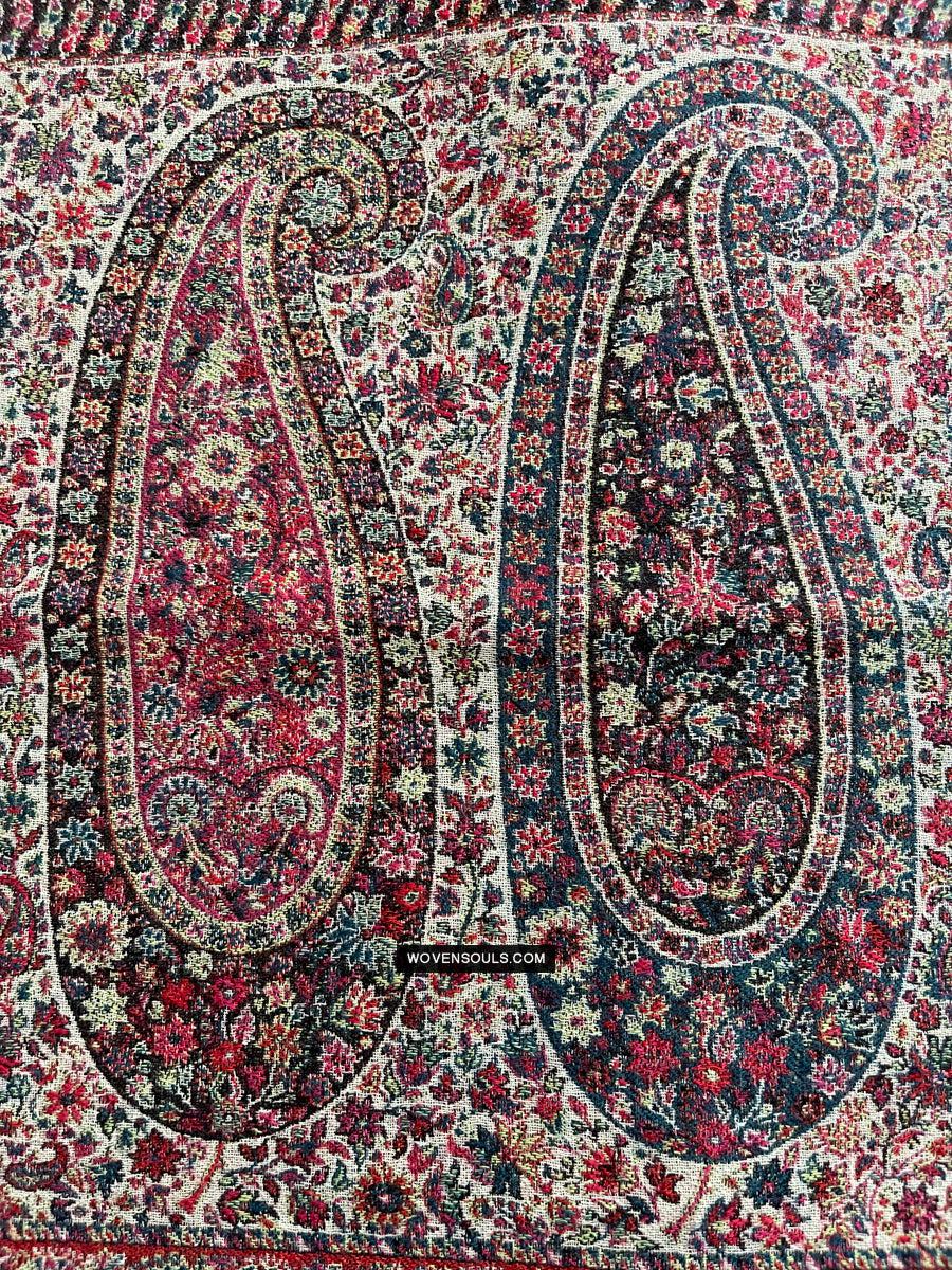 1695 Black Boteh Shawl from Kashmir - Recently Made-WOVENSOULS Antique Textiles & Art Gallery