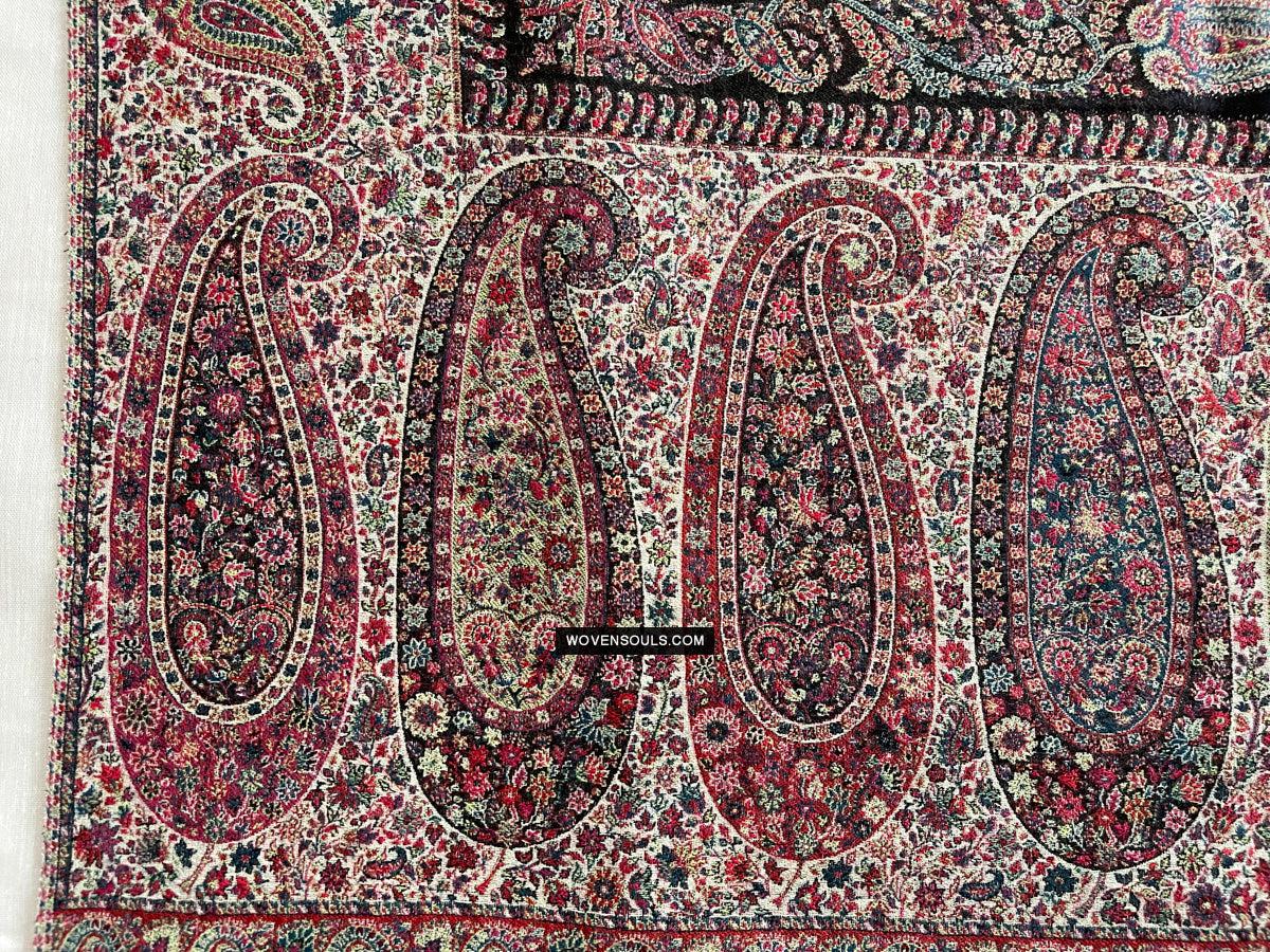 1695 Black Boteh Shawl from Kashmir - Recently Made-WOVENSOULS Antique Textiles & Art Gallery