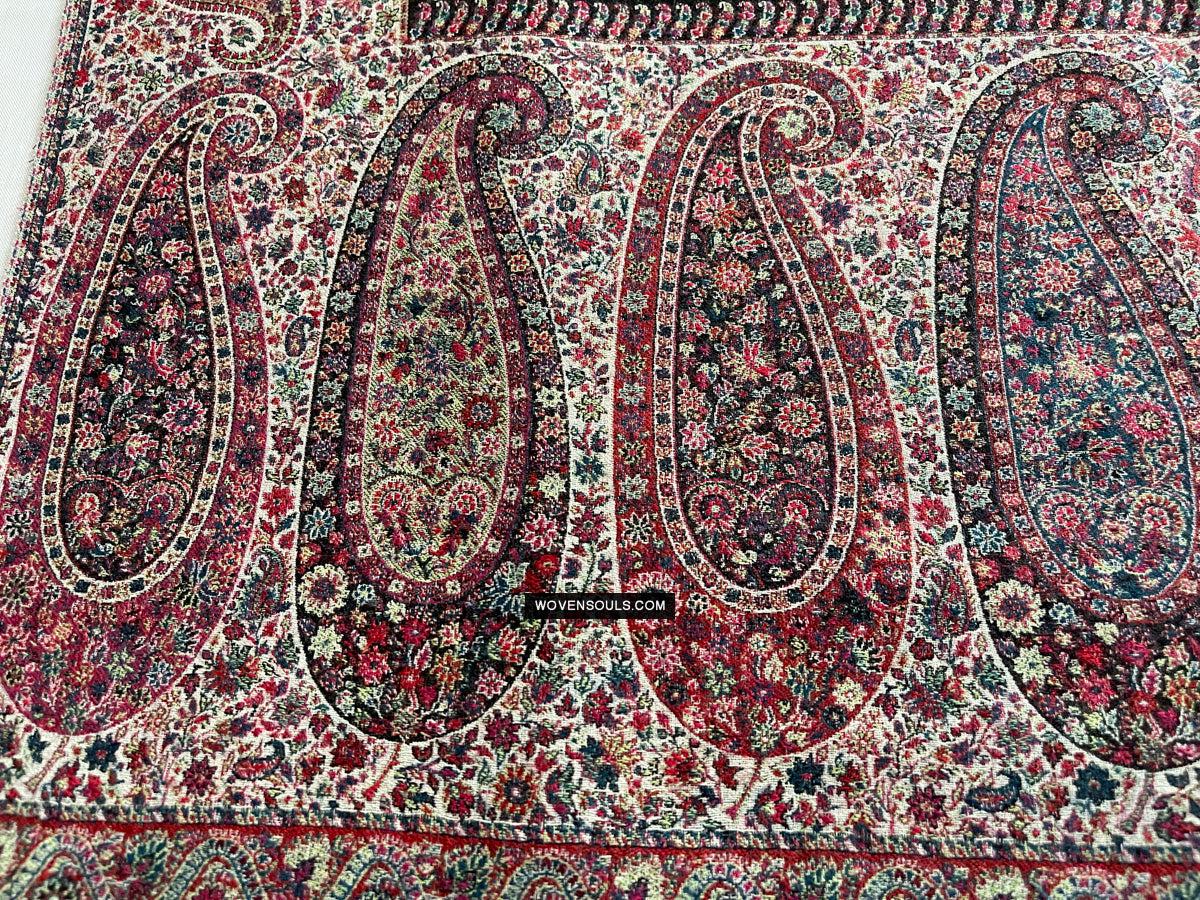 1695 Black Boteh Shawl from Kashmir - Recently Made-WOVENSOULS Antique Textiles & Art Gallery