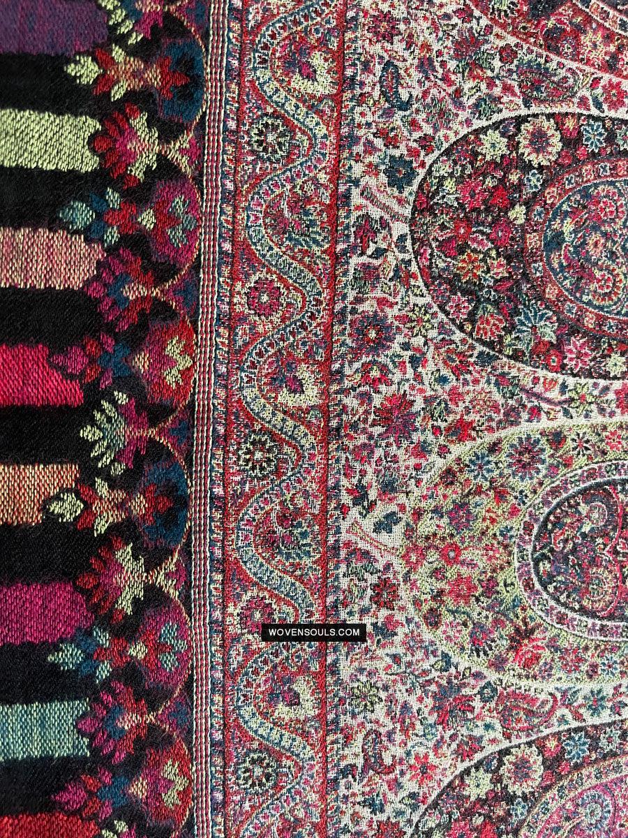 1695 Black Boteh Shawl from Kashmir - Recently Made-WOVENSOULS Antique Textiles & Art Gallery
