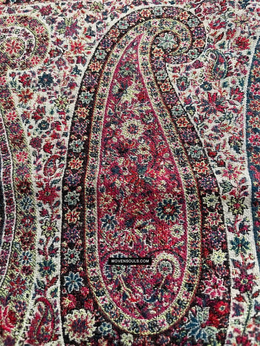 1695 Black Boteh Shawl from Kashmir - Recently Made-WOVENSOULS Antique Textiles & Art Gallery