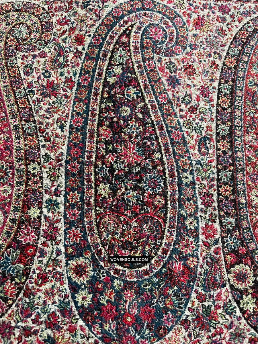 1695 Black Boteh Shawl from Kashmir - Recently Made-WOVENSOULS Antique Textiles & Art Gallery