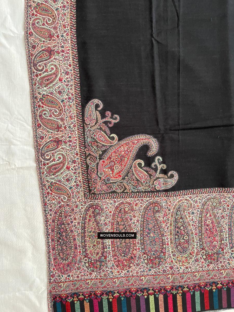 1695 Black Boteh Shawl from Kashmir - Recently Made-WOVENSOULS Antique Textiles & Art Gallery