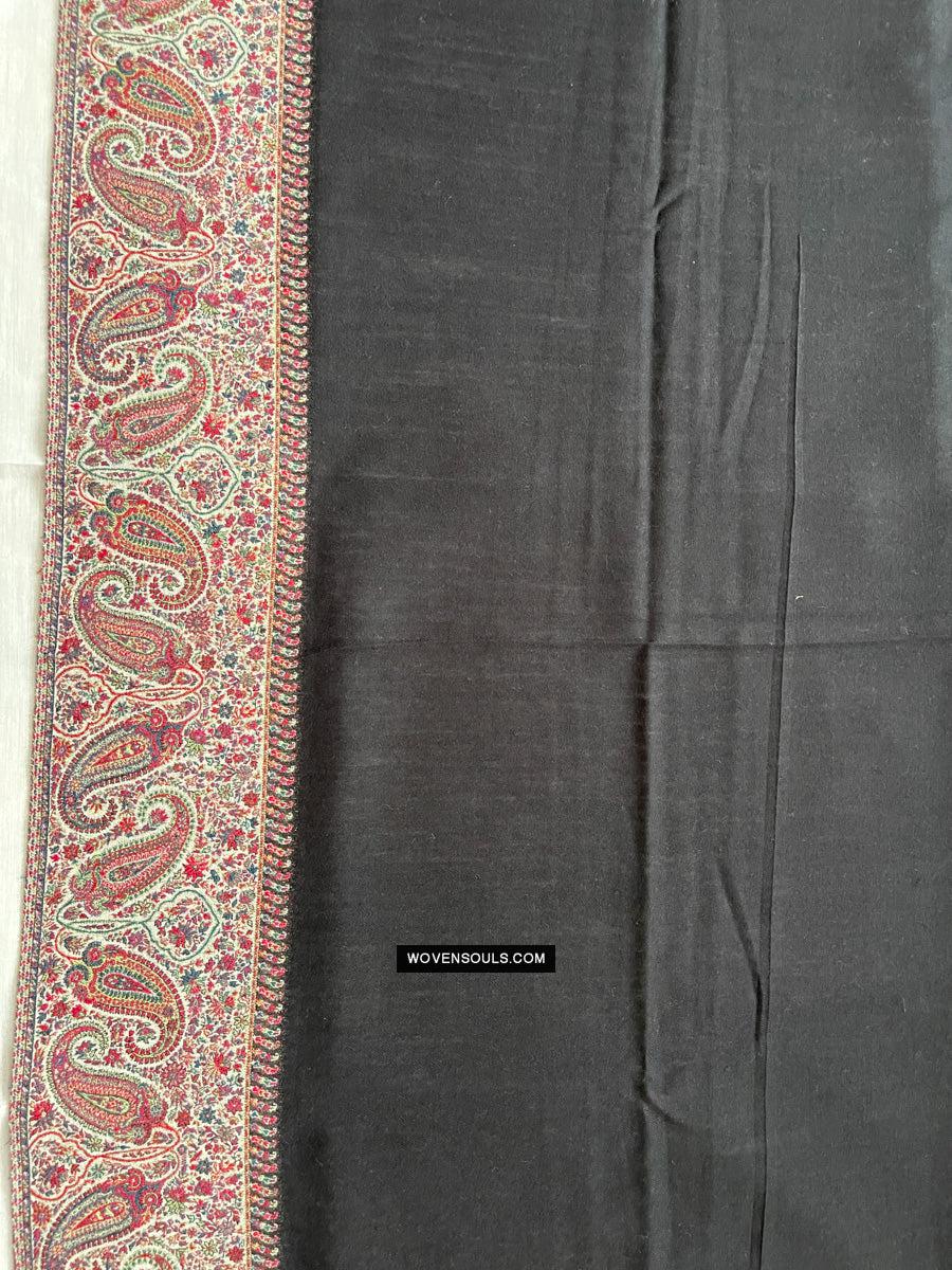 1695 Black Boteh Shawl from Kashmir - Recently Made-WOVENSOULS Antique Textiles & Art Gallery