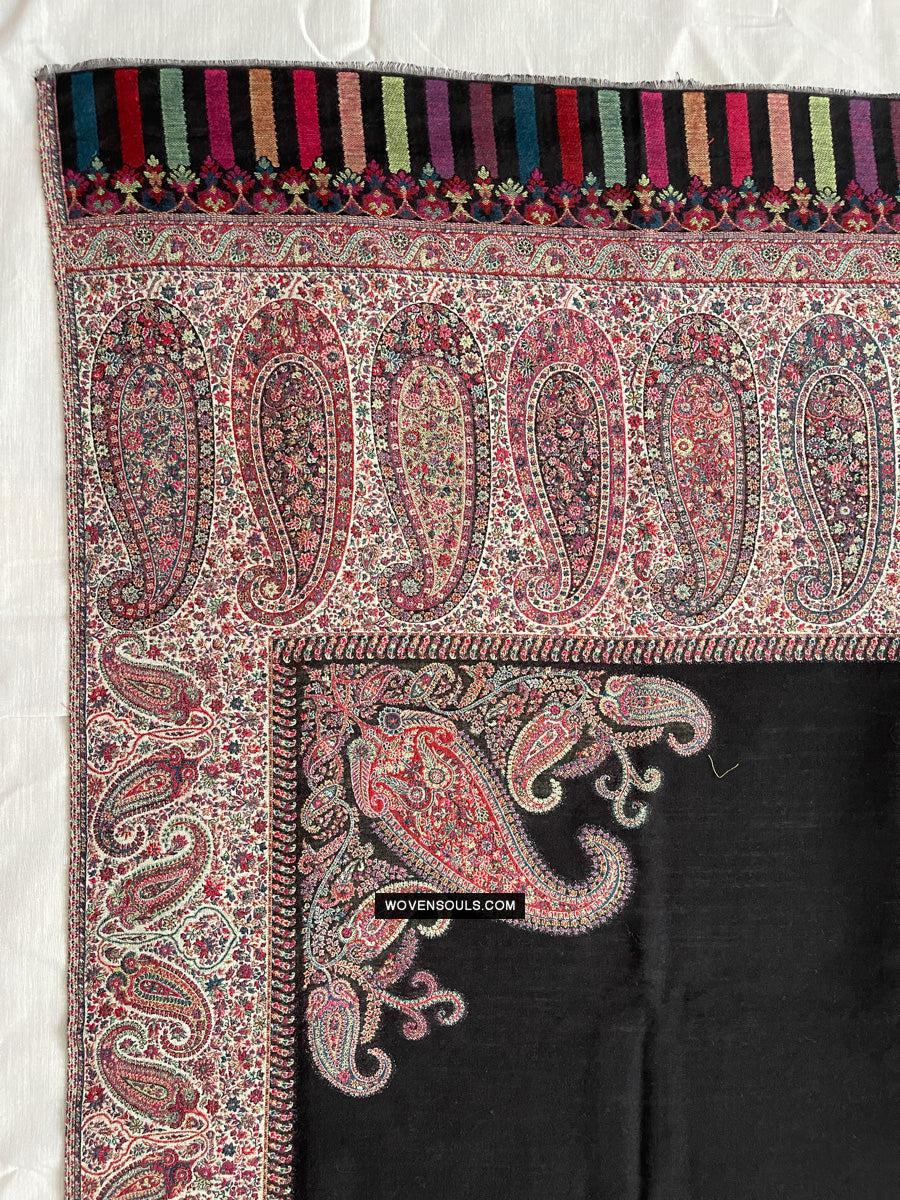 1695 Black Boteh Shawl from Kashmir - Recently Made-WOVENSOULS Antique Textiles & Art Gallery