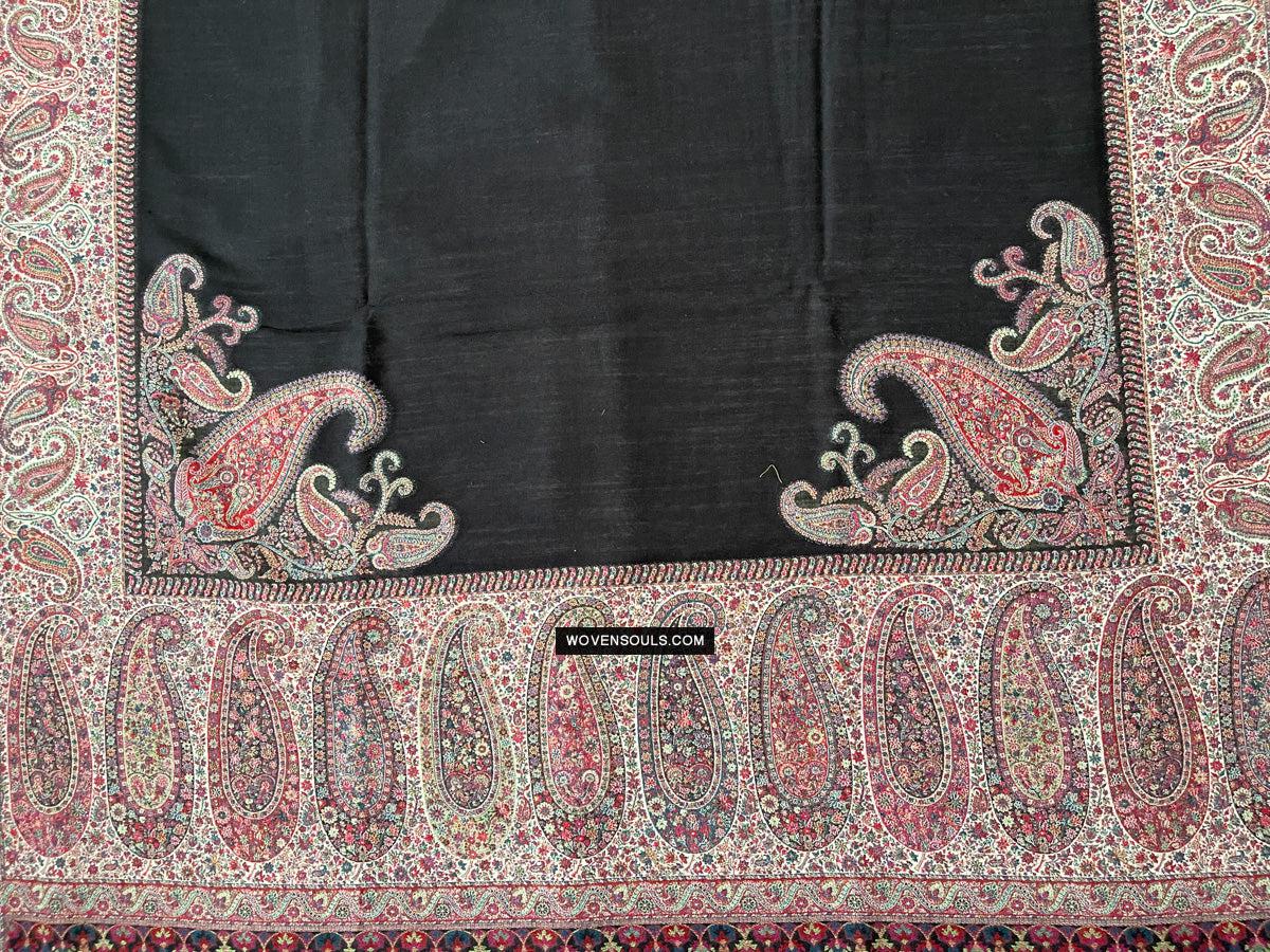 1695 Black Boteh Shawl from Kashmir - Recently Made-WOVENSOULS Antique Textiles & Art Gallery