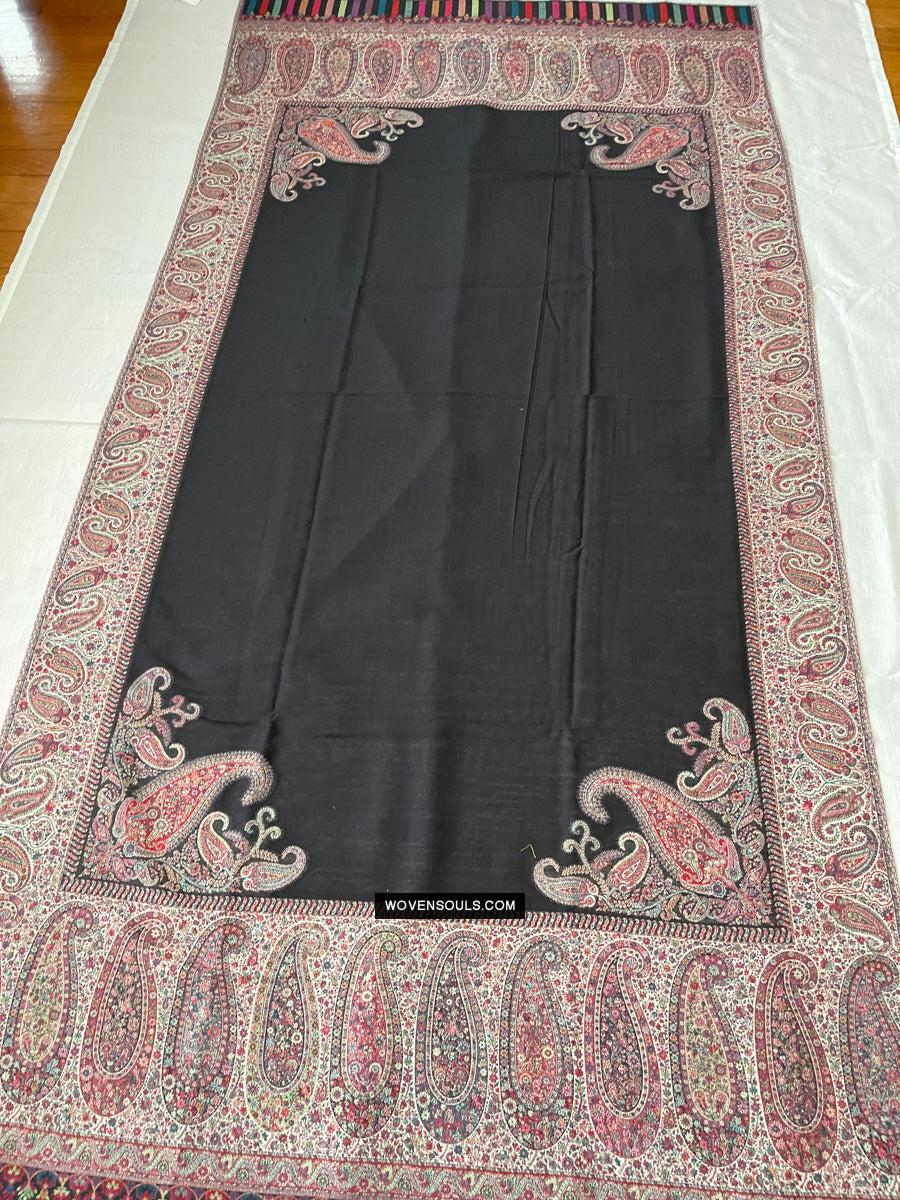 1695 Black Boteh Shawl from Kashmir - Recently Made-WOVENSOULS Antique Textiles & Art Gallery