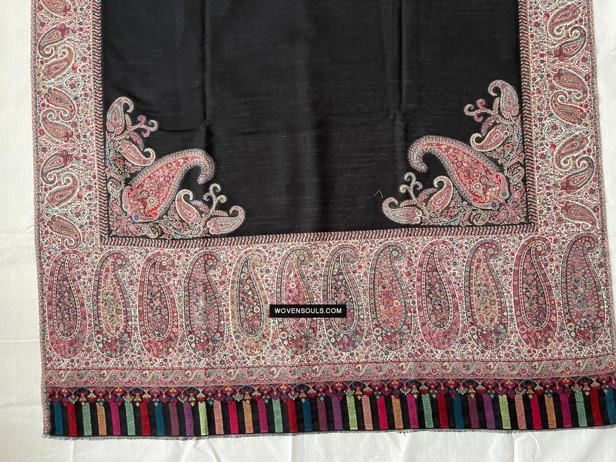 1695 Black Boteh Shawl from Kashmir - Recently Made-WOVENSOULS Antique Textiles & Art Gallery