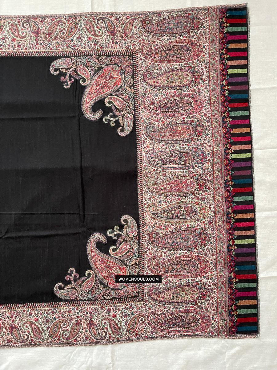 1695 Black Boteh Shawl from Kashmir - Recently Made-WOVENSOULS Antique Textiles & Art Gallery