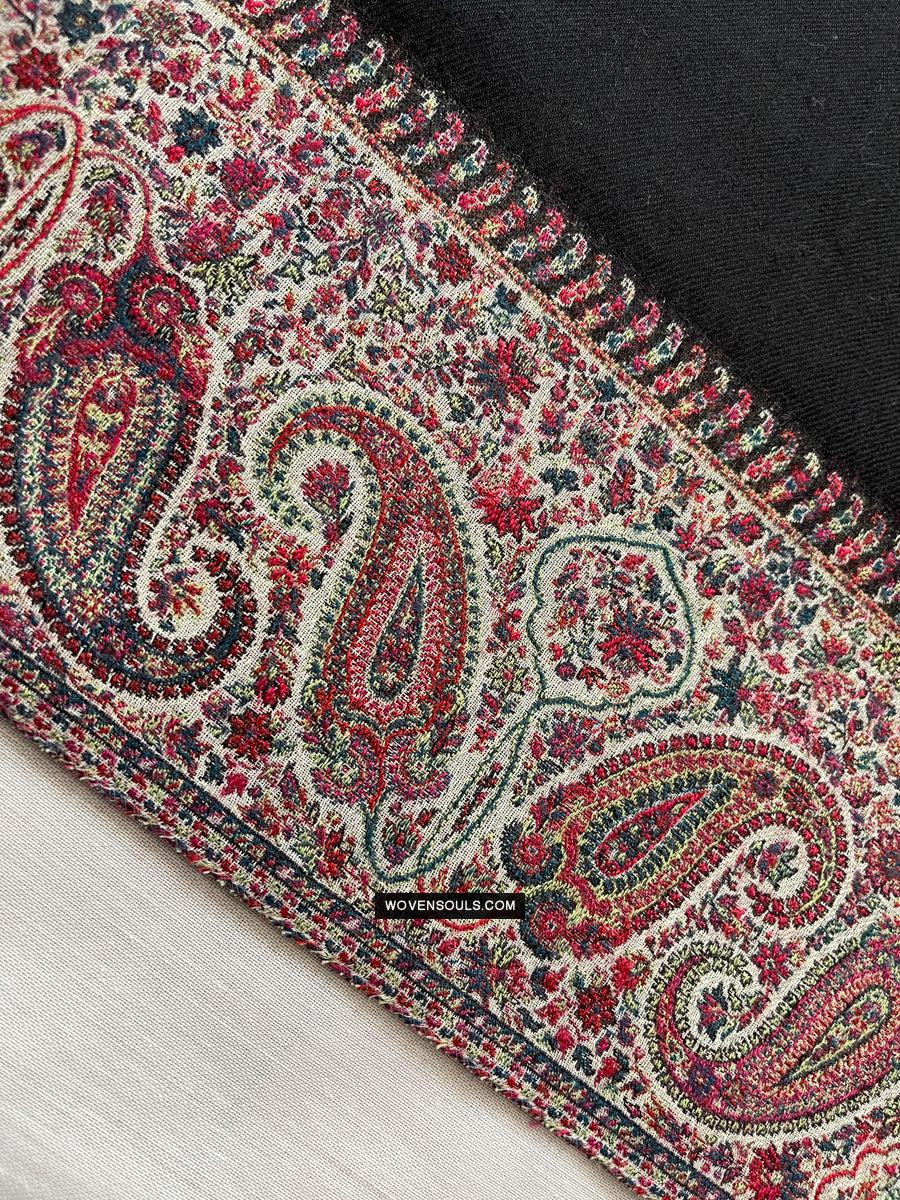 1695 Black Boteh Shawl from Kashmir - Recently Made-WOVENSOULS Antique Textiles & Art Gallery