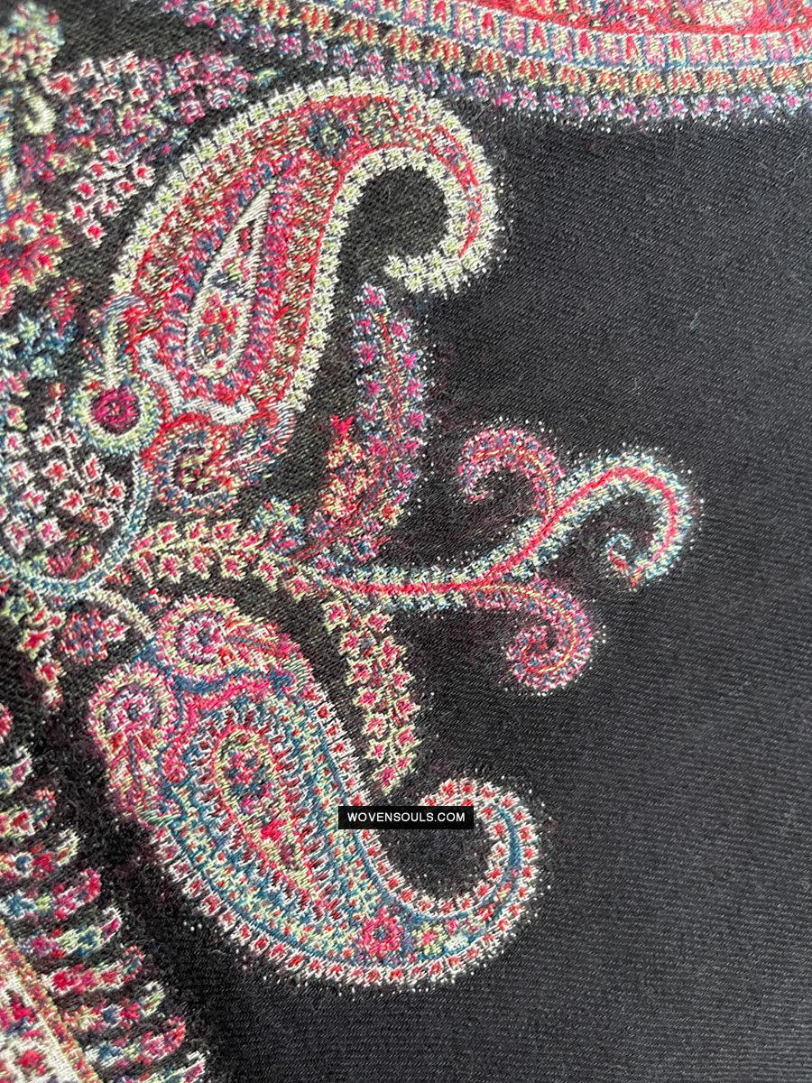 1695 Black Boteh Shawl from Kashmir - Recently Made-WOVENSOULS Antique Textiles & Art Gallery