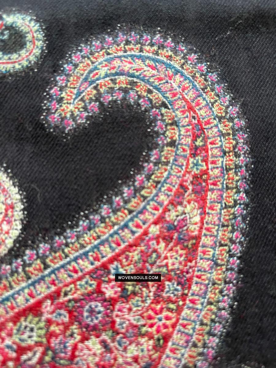 1695 Black Boteh Shawl from Kashmir - Recently Made-WOVENSOULS Antique Textiles & Art Gallery