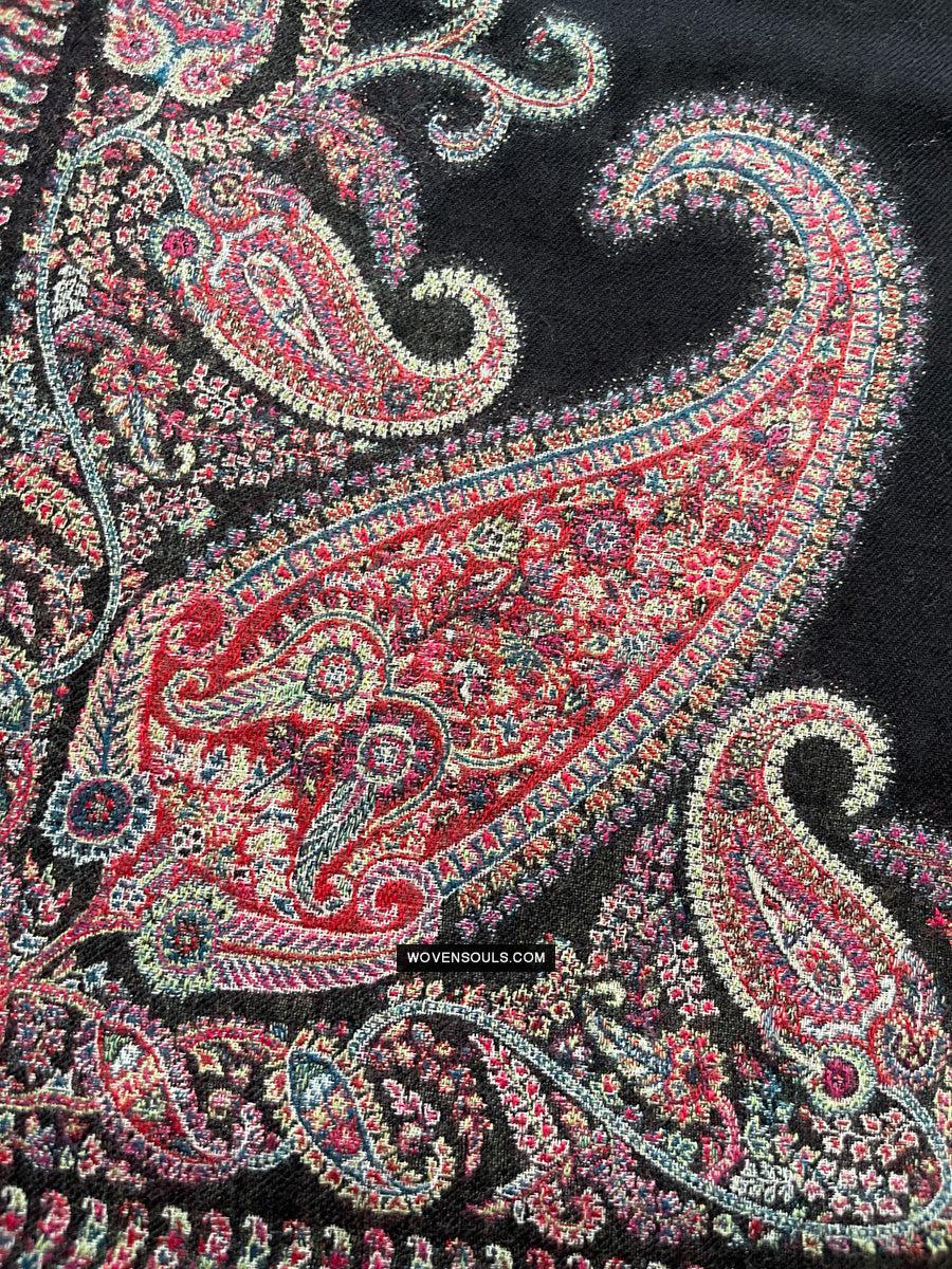 1695 Black Boteh Shawl from Kashmir - Recently Made-WOVENSOULS Antique Textiles & Art Gallery