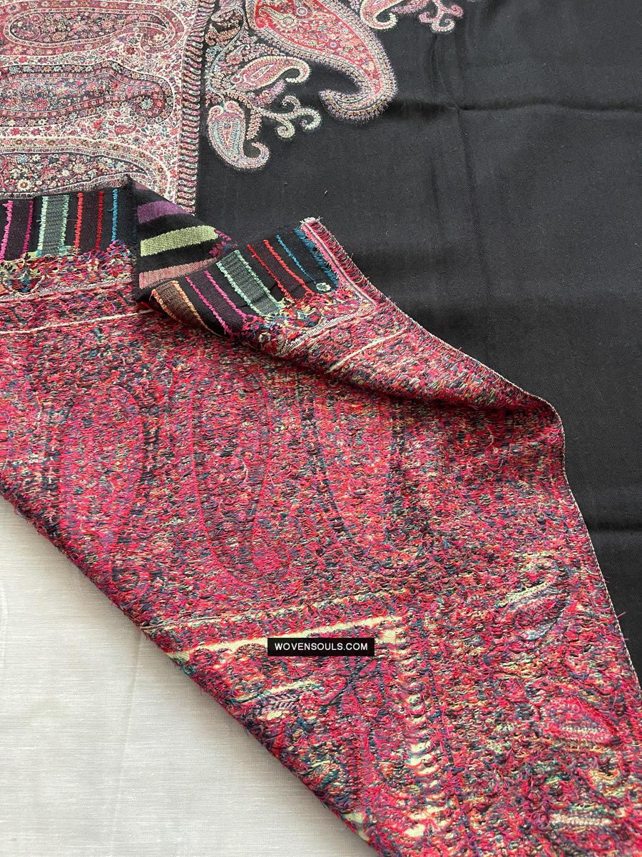 1695 Black Boteh Shawl from Kashmir - Recently Made-WOVENSOULS Antique Textiles & Art Gallery