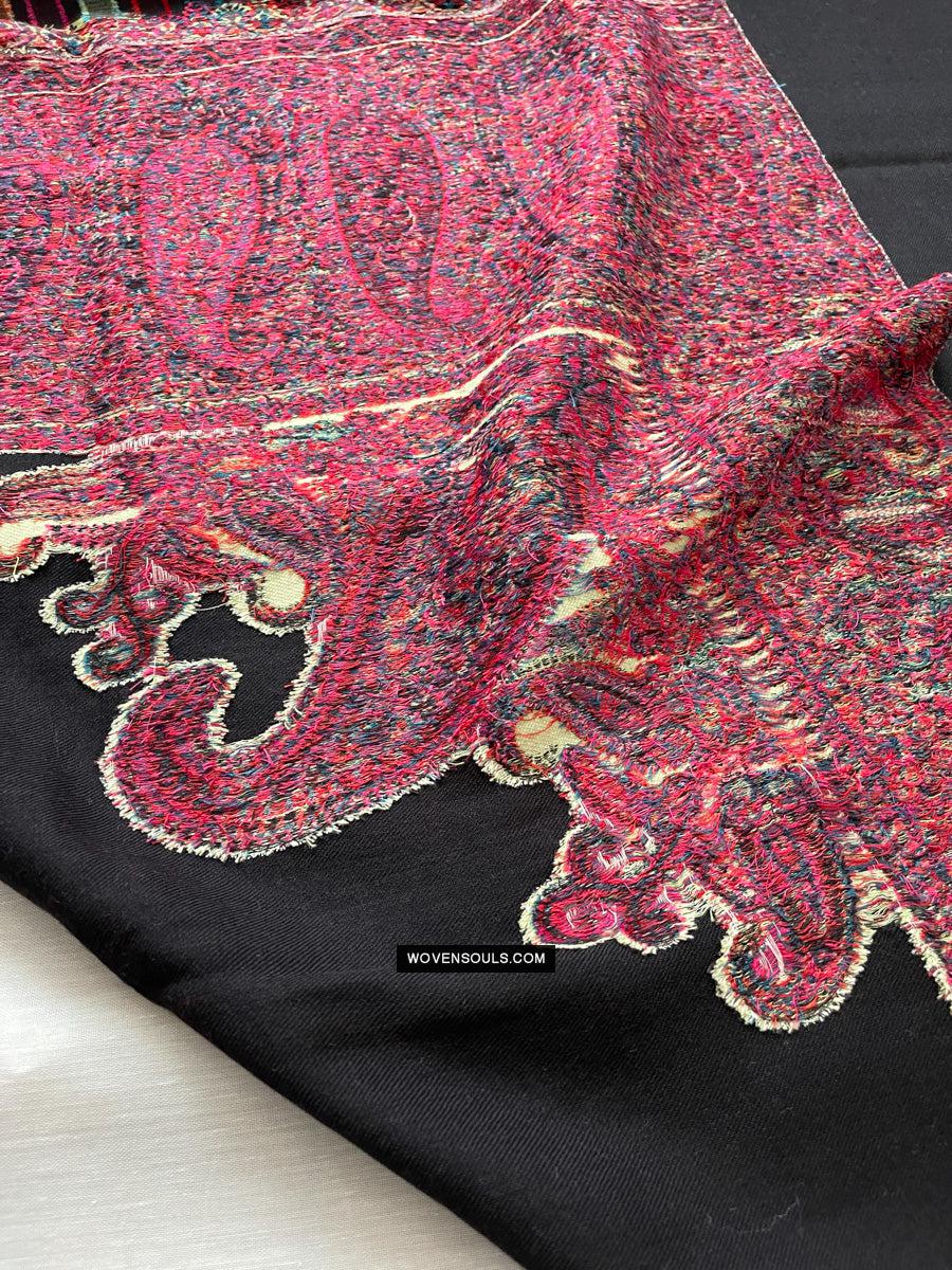 1695 Black Boteh Shawl from Kashmir - Recently Made-WOVENSOULS Antique Textiles & Art Gallery