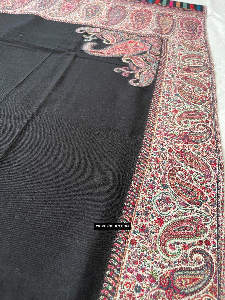 1695 Black Boteh Shawl from Kashmir - Recently Made-WOVENSOULS Antique Textiles & Art Gallery