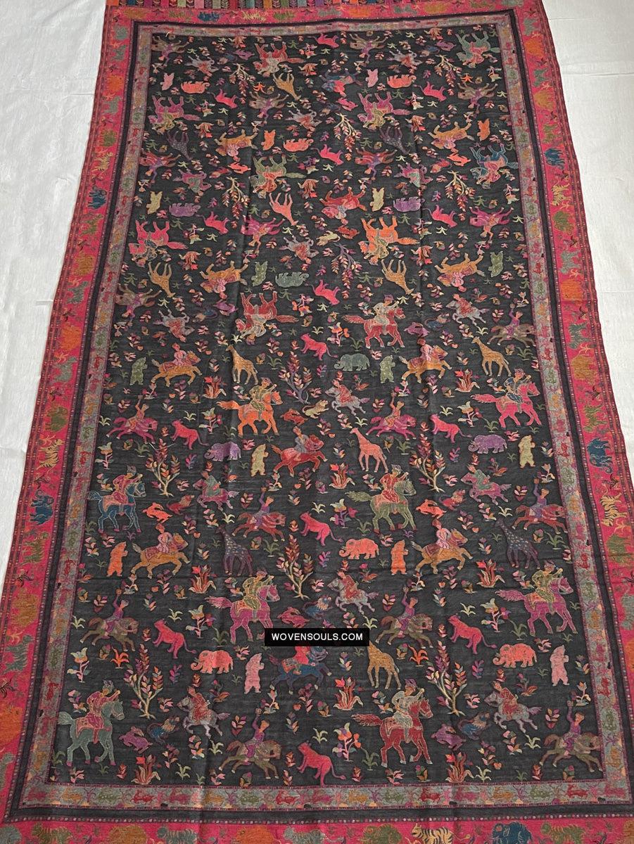 1696 SOLD Figurative Hunting Shawl from Kashmir-WOVENSOULS Antique Textiles & Art Gallery