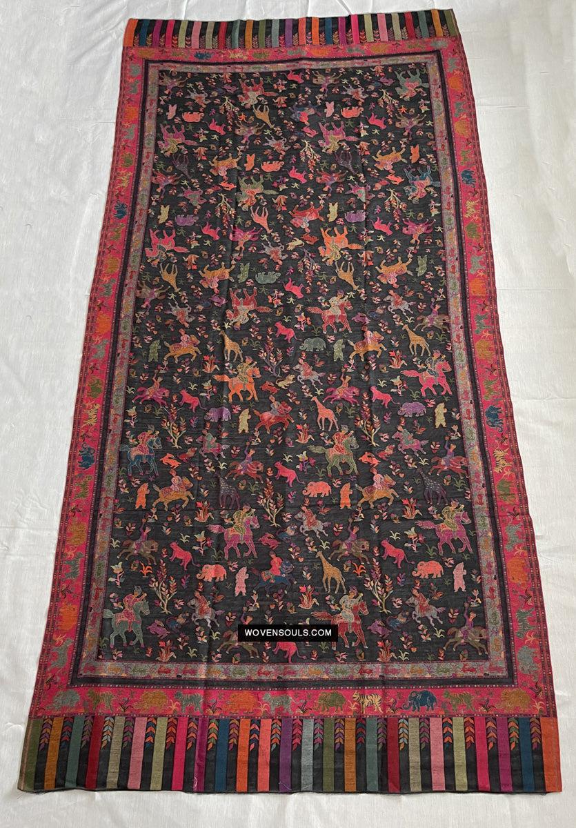 1696 SOLD Figurative Hunting Shawl from Kashmir-WOVENSOULS Antique Textiles & Art Gallery