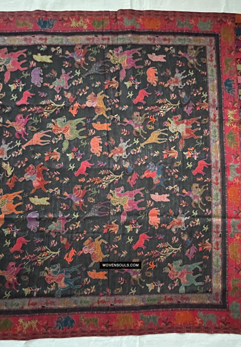 1696 SOLD Figurative Hunting Shawl from Kashmir-WOVENSOULS Antique Textiles & Art Gallery
