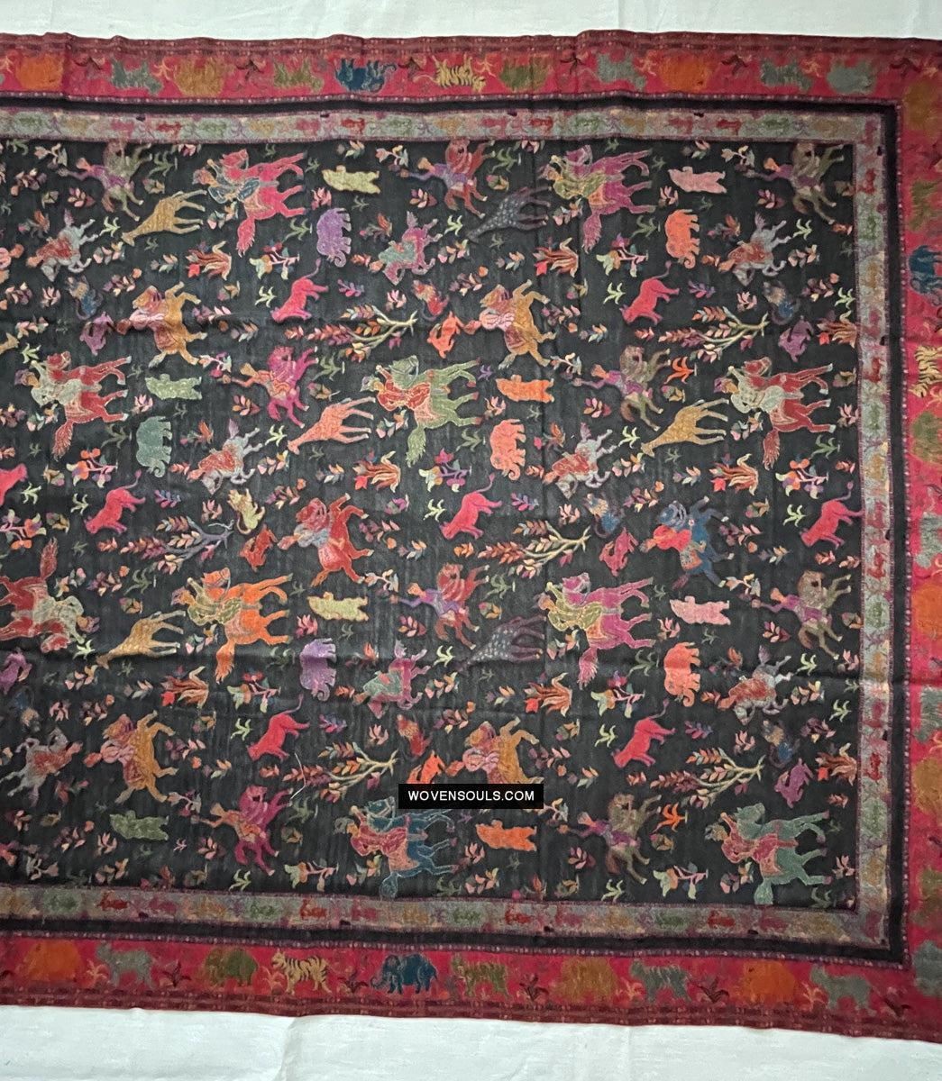 1696 SOLD Figurative Hunting Shawl from Kashmir-WOVENSOULS Antique Textiles & Art Gallery