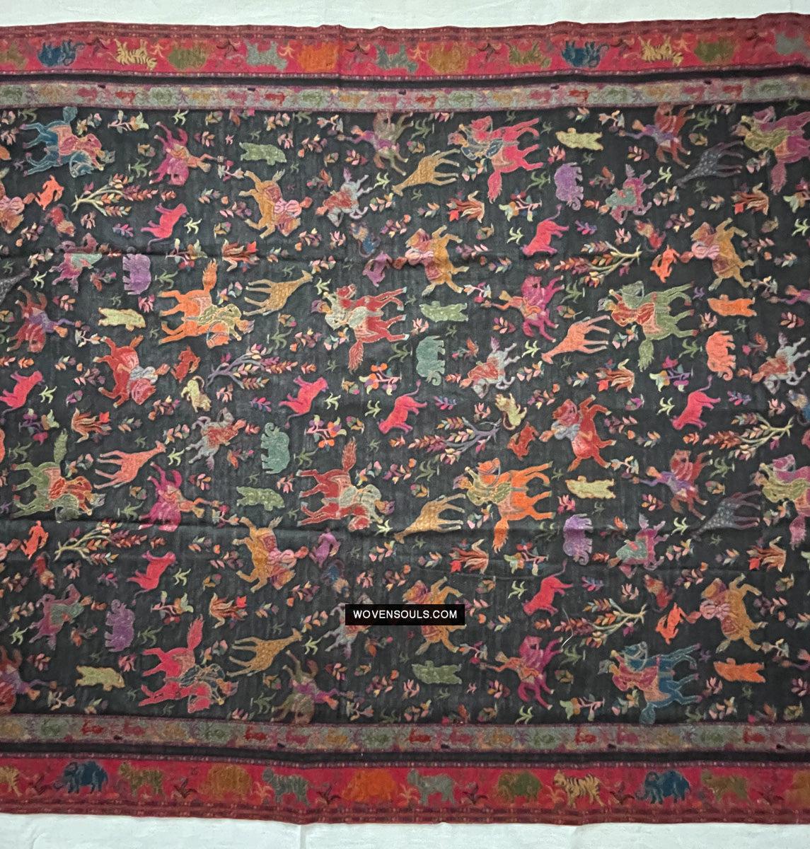 1696 SOLD Figurative Hunting Shawl from Kashmir-WOVENSOULS Antique Textiles & Art Gallery