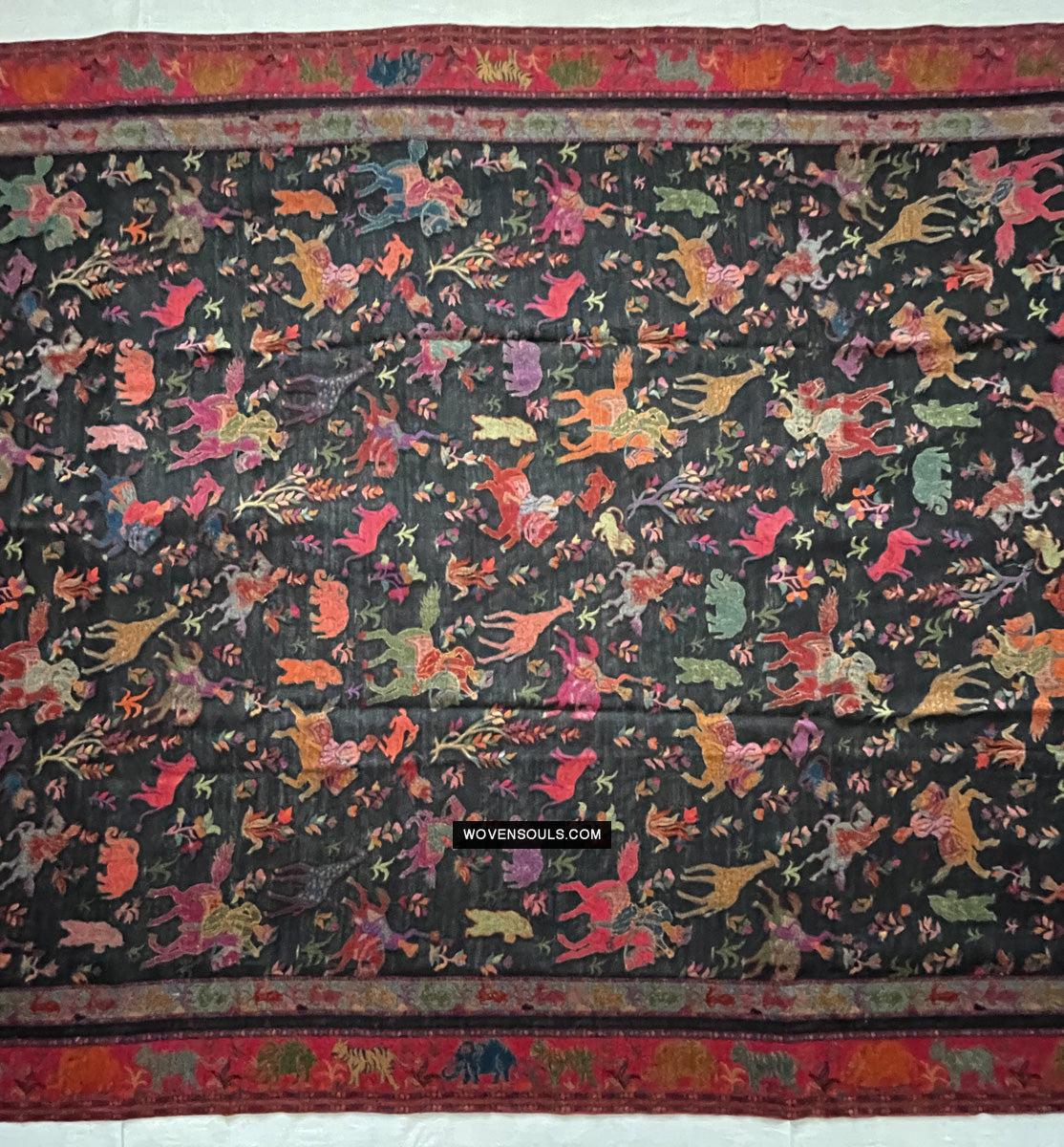 1696 SOLD Figurative Hunting Shawl from Kashmir-WOVENSOULS Antique Textiles & Art Gallery