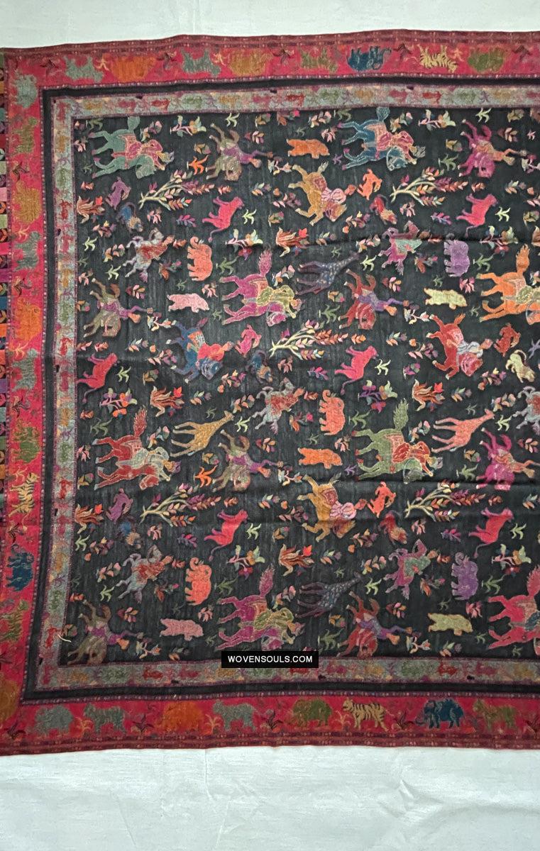1696 SOLD Figurative Hunting Shawl from Kashmir-WOVENSOULS Antique Textiles & Art Gallery
