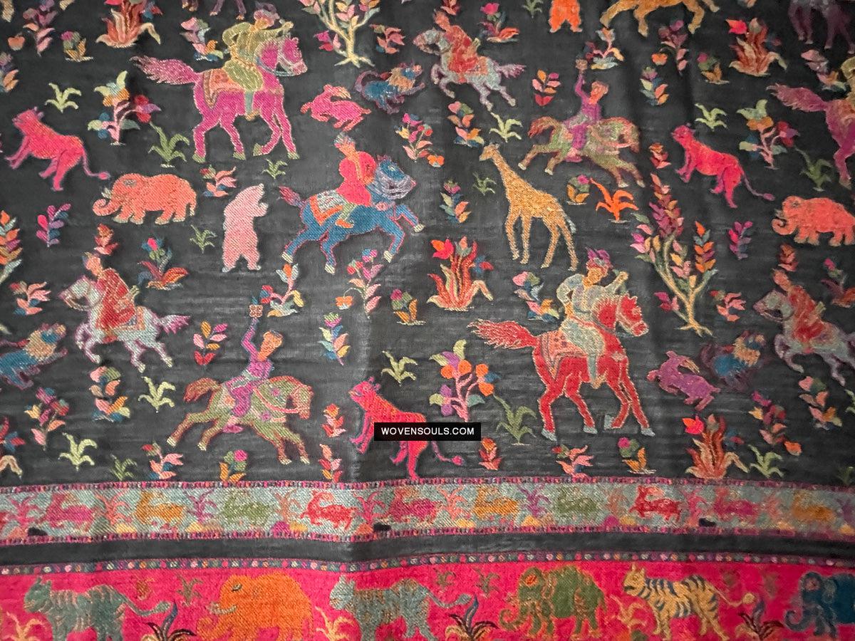 1696 SOLD Figurative Hunting Shawl from Kashmir-WOVENSOULS Antique Textiles & Art Gallery