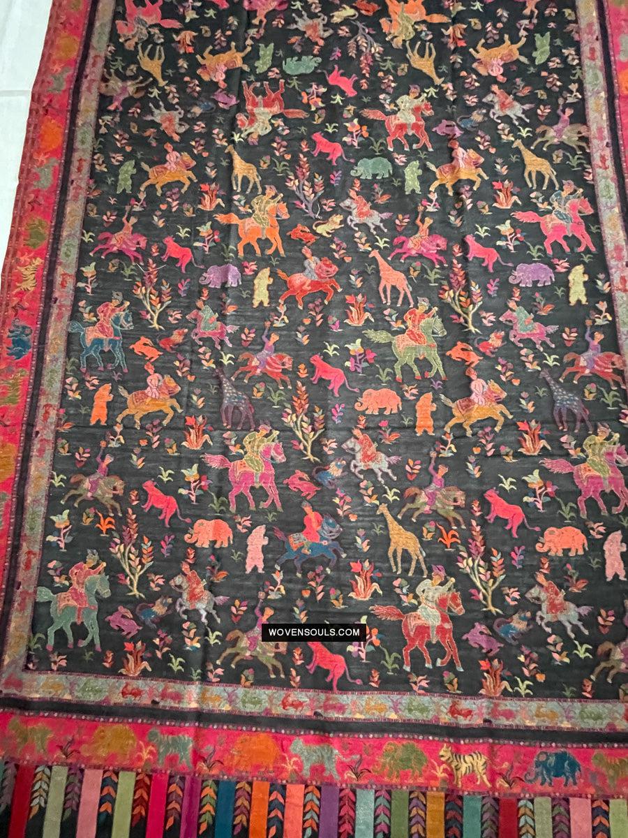 1696 SOLD Figurative Hunting Shawl from Kashmir-WOVENSOULS Antique Textiles & Art Gallery