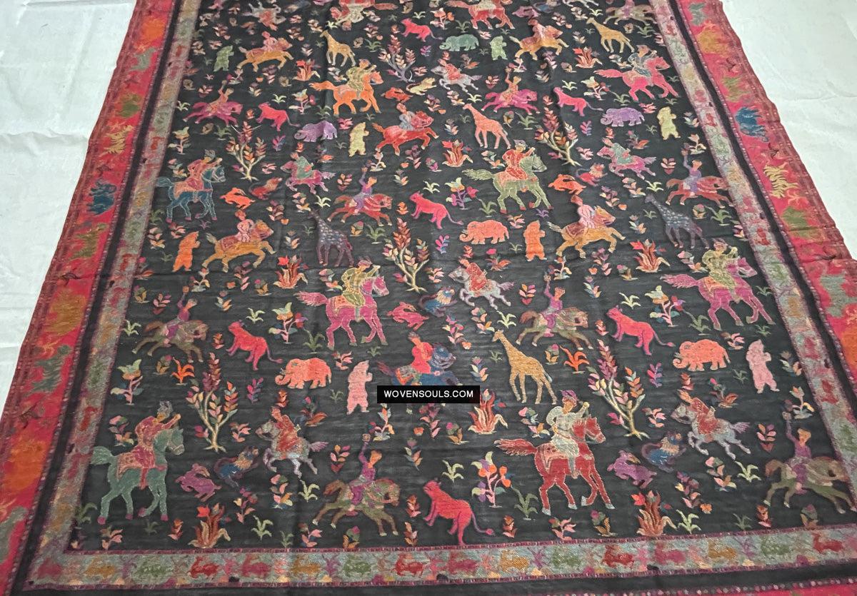1696 SOLD Figurative Hunting Shawl from Kashmir-WOVENSOULS Antique Textiles & Art Gallery