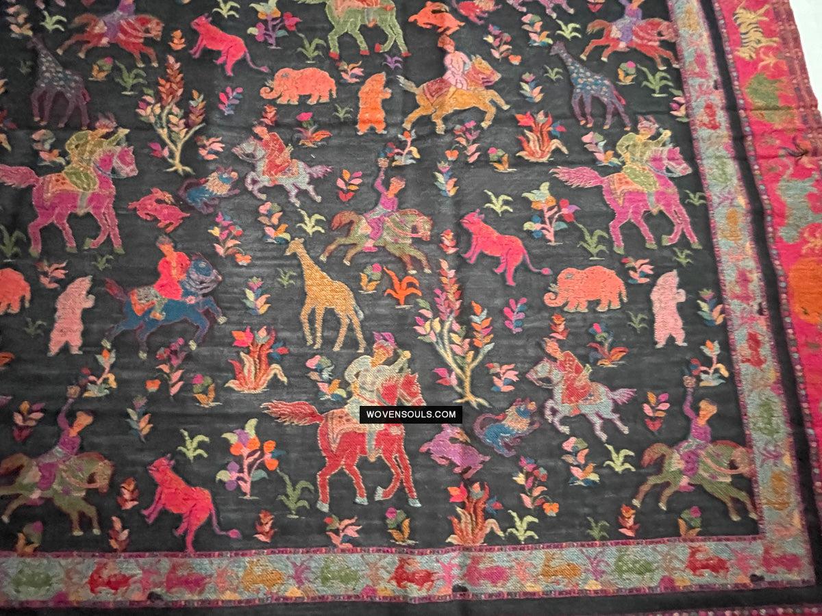 1696 SOLD Figurative Hunting Shawl from Kashmir-WOVENSOULS Antique Textiles & Art Gallery
