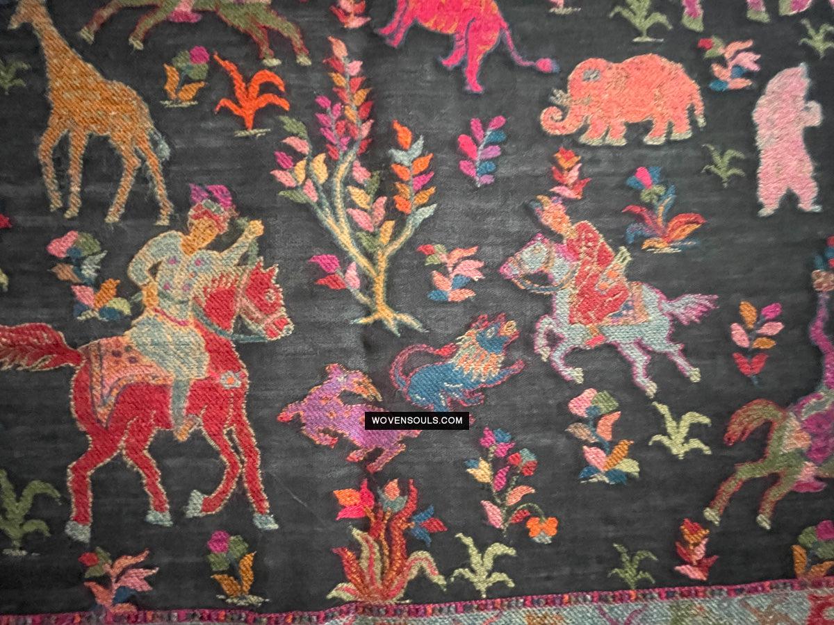 1696 SOLD Figurative Hunting Shawl from Kashmir-WOVENSOULS Antique Textiles & Art Gallery