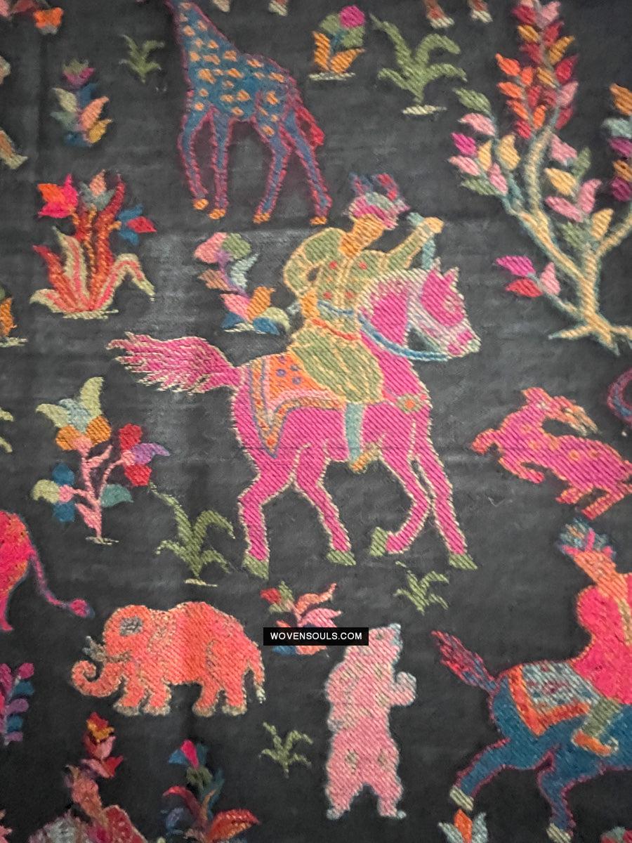 1696 SOLD Figurative Hunting Shawl from Kashmir-WOVENSOULS Antique Textiles & Art Gallery