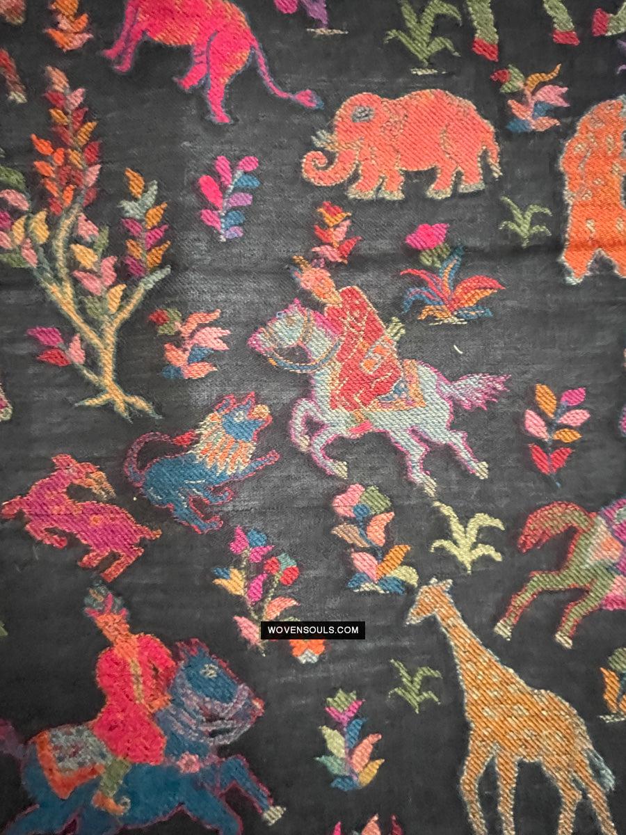 1696 SOLD Figurative Hunting Shawl from Kashmir-WOVENSOULS Antique Textiles & Art Gallery