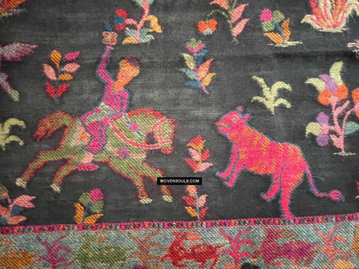 1696 SOLD Figurative Hunting Shawl from Kashmir-WOVENSOULS Antique Textiles & Art Gallery