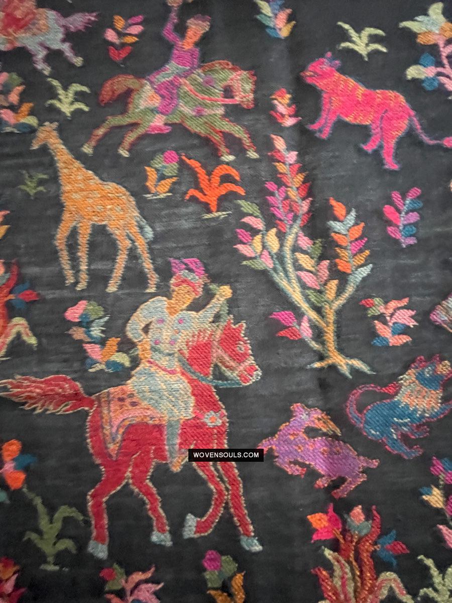 1696 SOLD Figurative Hunting Shawl from Kashmir-WOVENSOULS Antique Textiles & Art Gallery