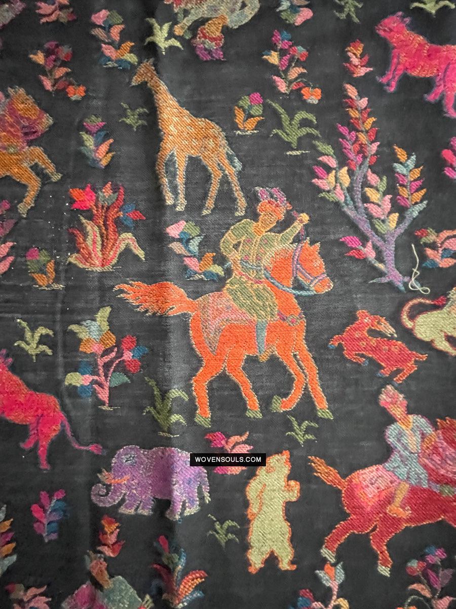 1696 SOLD Figurative Hunting Shawl from Kashmir-WOVENSOULS Antique Textiles & Art Gallery