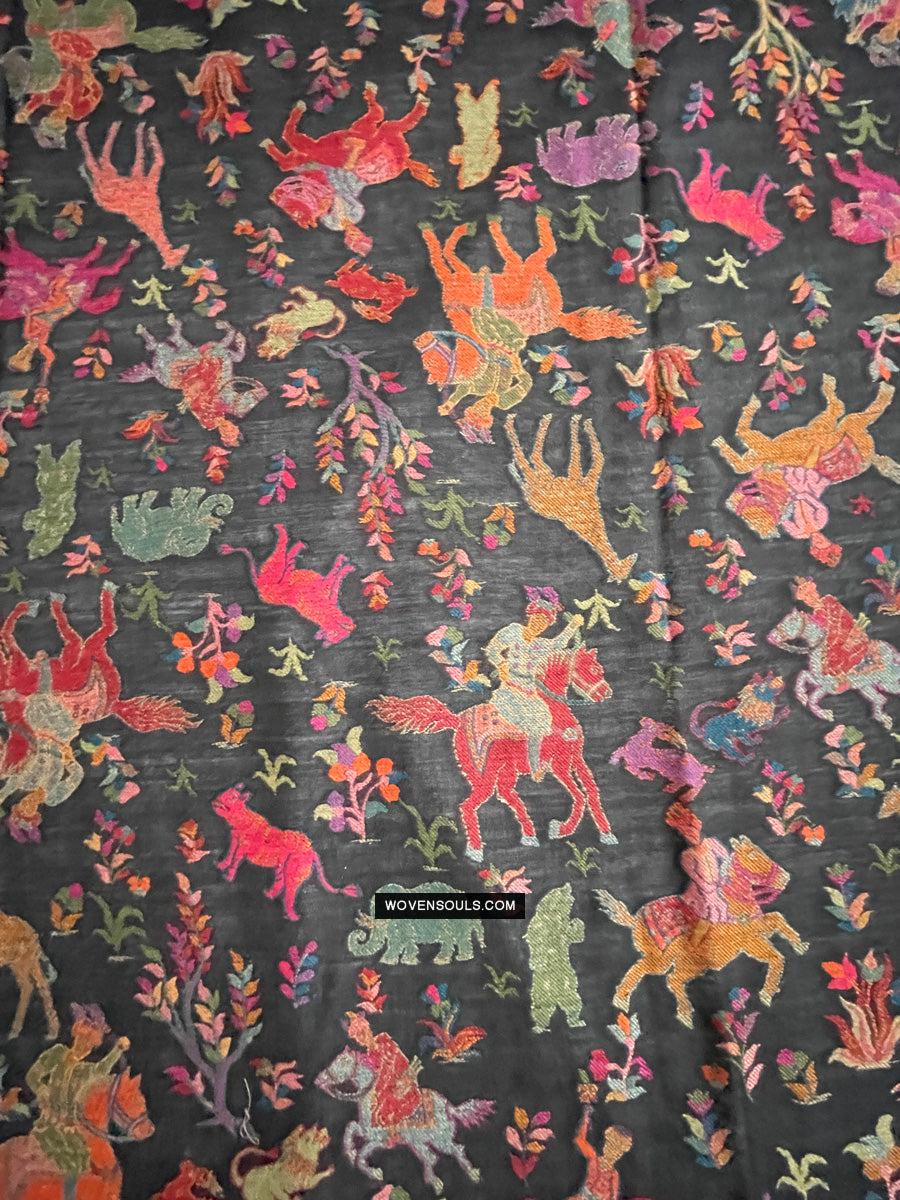 1696 SOLD Figurative Hunting Shawl from Kashmir-WOVENSOULS Antique Textiles & Art Gallery