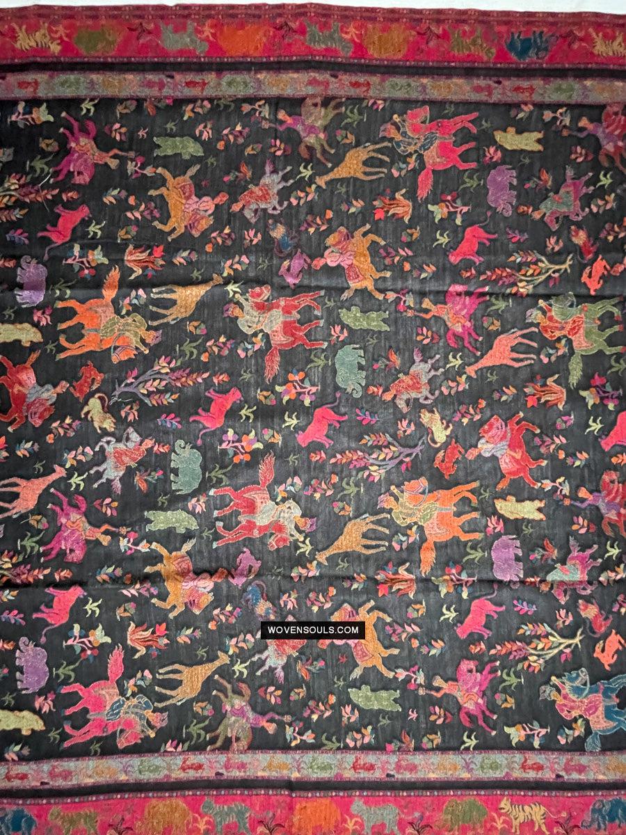 1696 SOLD Figurative Hunting Shawl from Kashmir-WOVENSOULS Antique Textiles & Art Gallery