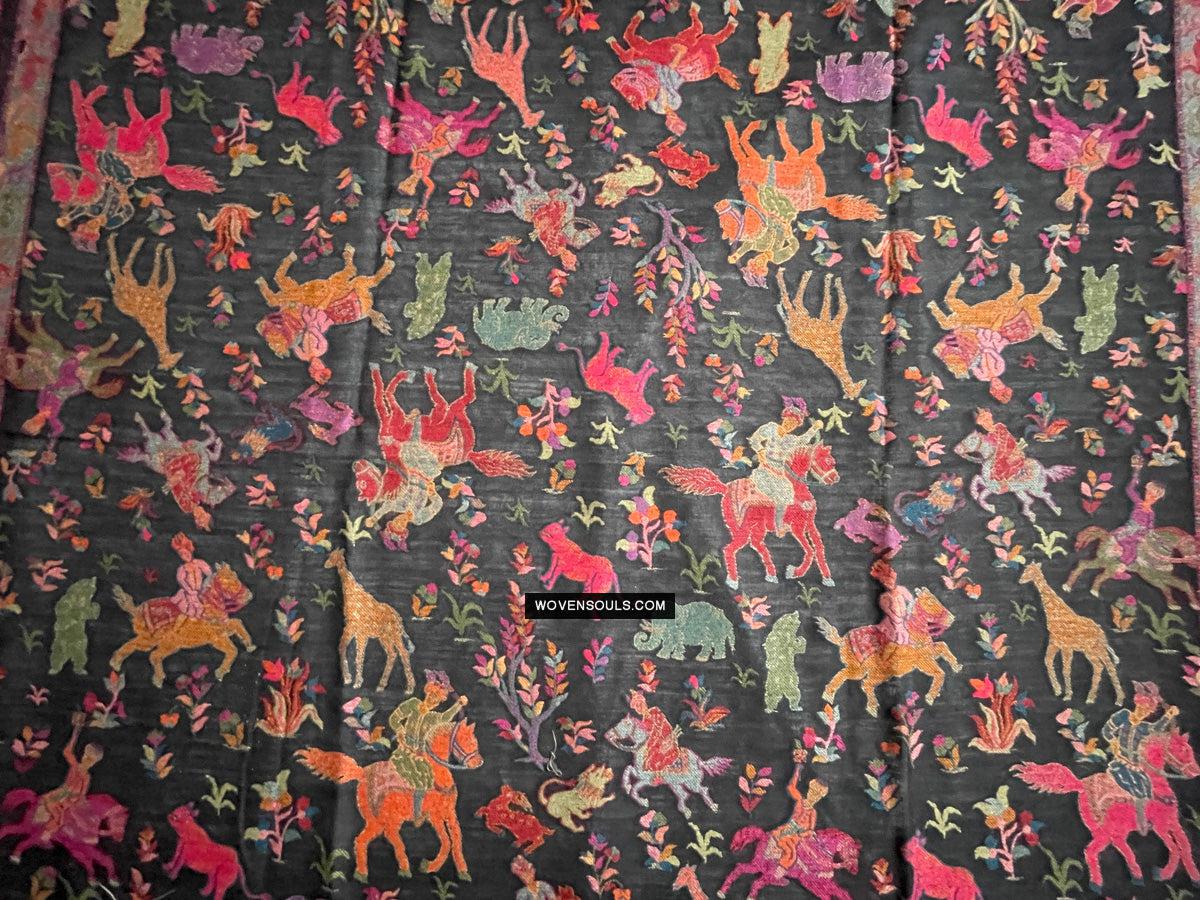 1696 SOLD Figurative Hunting Shawl from Kashmir-WOVENSOULS Antique Textiles & Art Gallery