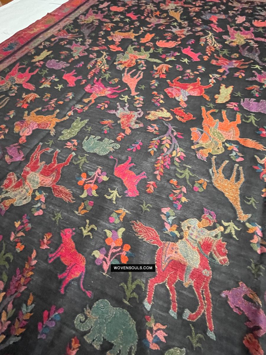 1696 SOLD Figurative Hunting Shawl from Kashmir-WOVENSOULS Antique Textiles & Art Gallery