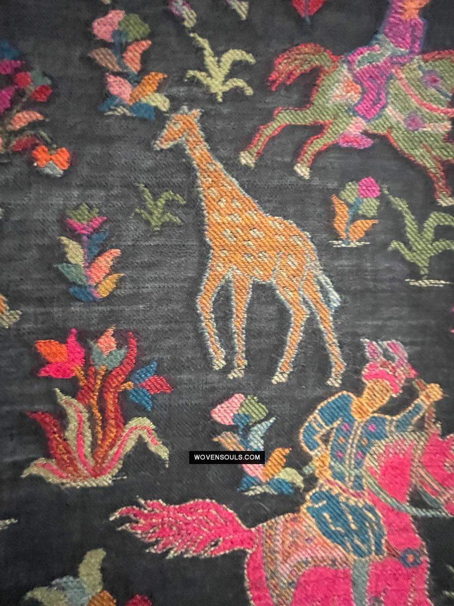 1696 SOLD Figurative Hunting Shawl from Kashmir-WOVENSOULS Antique Textiles & Art Gallery