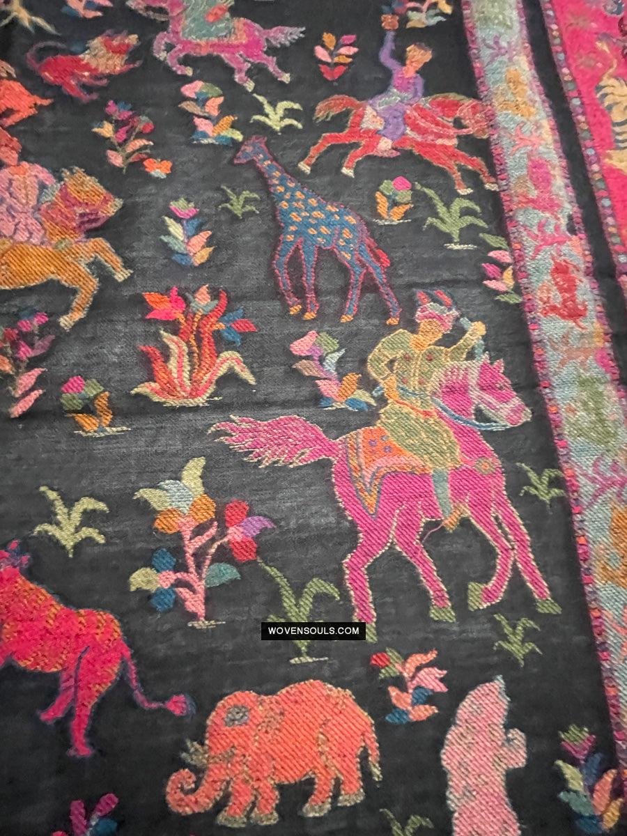 1696 SOLD Figurative Hunting Shawl from Kashmir-WOVENSOULS Antique Textiles & Art Gallery