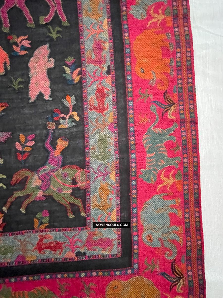 1696 SOLD Figurative Hunting Shawl from Kashmir-WOVENSOULS Antique Textiles & Art Gallery