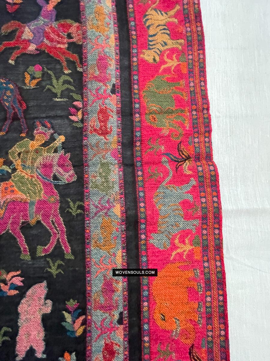 1696 SOLD Figurative Hunting Shawl from Kashmir-WOVENSOULS Antique Textiles & Art Gallery
