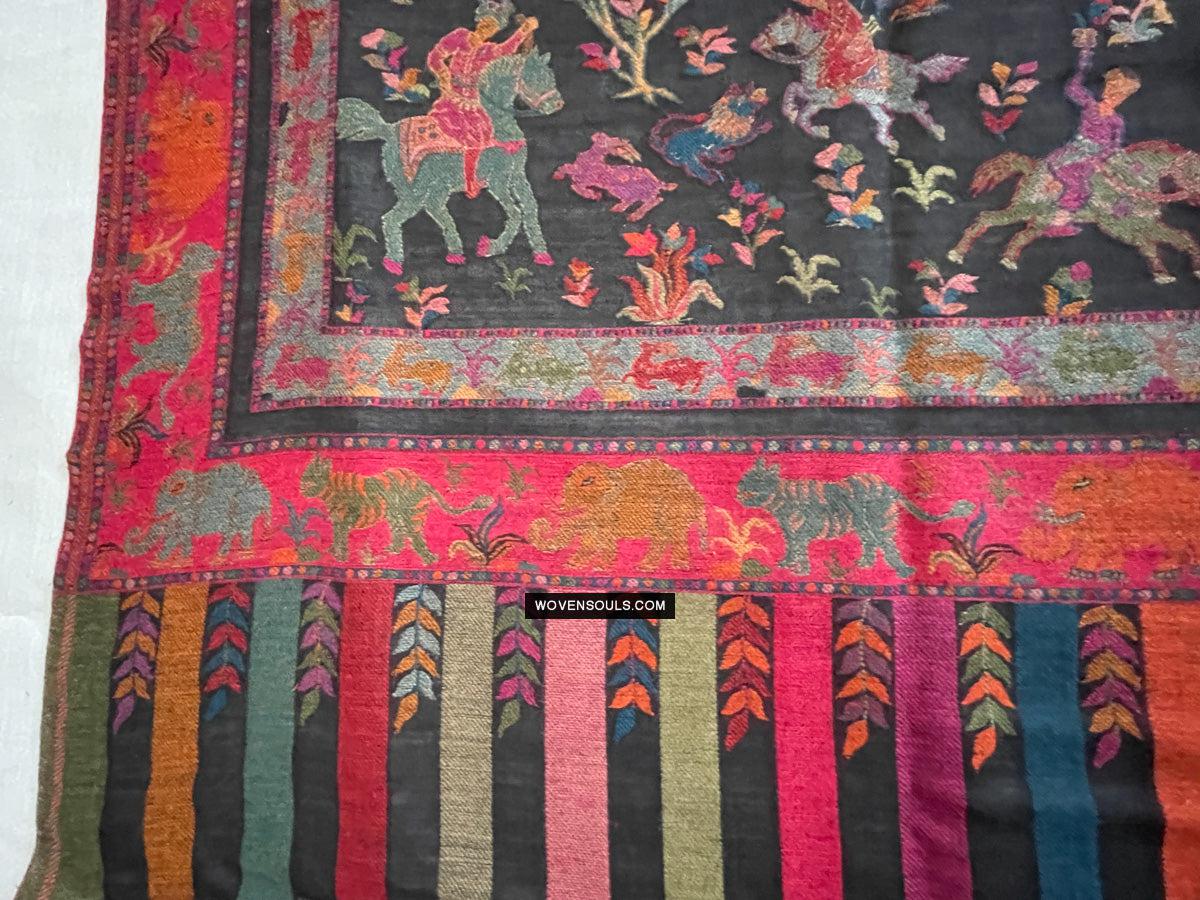 1696 SOLD Figurative Hunting Shawl from Kashmir-WOVENSOULS Antique Textiles & Art Gallery
